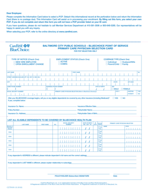 Primary Care Physician Selection Card