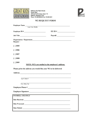 Baltimore City Public Schools W2 Request Form