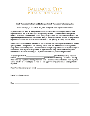 Early Admission to Pre-k and Kindergarten Form