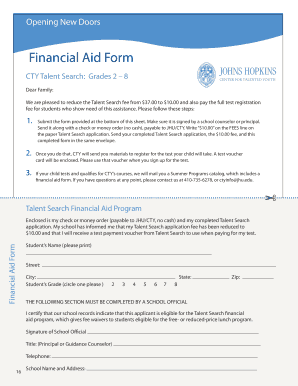 CTY Talent Search Financial Aid Form