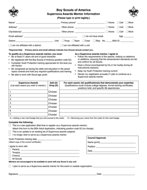 Boy Scouts of America Supernova Awards Mentor Application