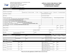 Missouri Single Trip Overdimension and Overweight Permit