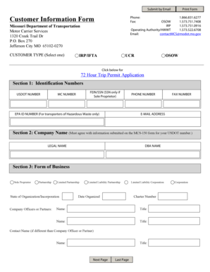 Missouri IRP/IFTA Customer Information Form