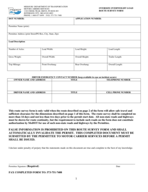 Missouri Oversize Overweight Load Route Survey Form