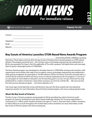 Boy Scouts of America Nova Awards Program Announcement