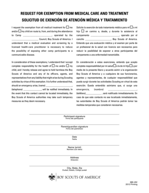 Request for Exemption from Medical Care and Treatment
