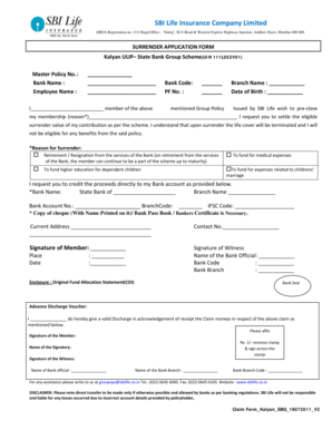 SBI Life Insurance Surrender Application Form