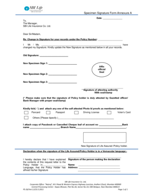 Specimen Signature Form