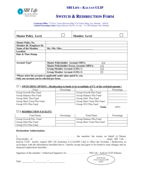 SBI Life Kalyan ULIP Switch Redirection Form
