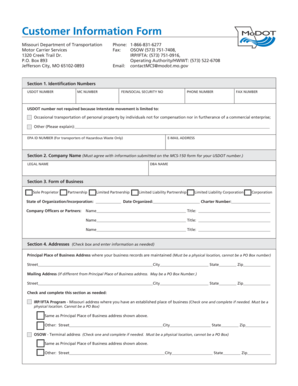 Missouri Motor Carrier Services Customer Information Form