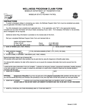 Missouri Wellness Program Claim Form