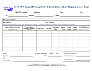 Precast Drainage Units Shipping Report Form