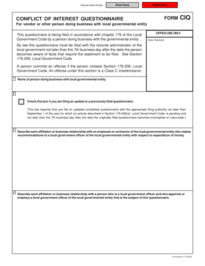 Conflict of Interest Questionnaire Form CIQ