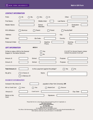 NYU Mail-in Gift Form