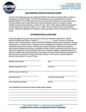 Background Verification Disclosure and Authorization