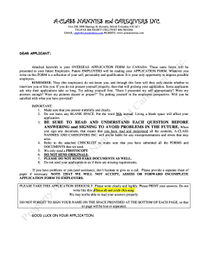 Overseas Application Form for Canada