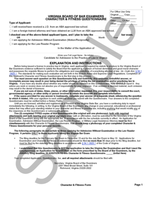 Virginia Bar Exam Character & Fitness Questionnaire