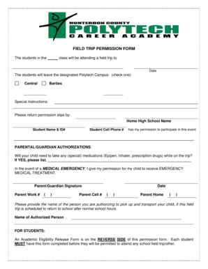 Field Trip Permission Form