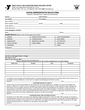 Frost Valley YMCA School Health Form