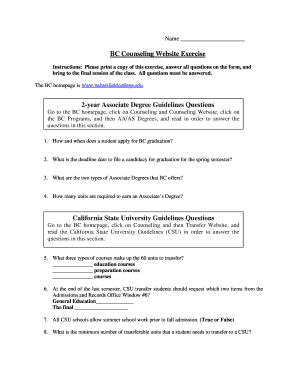 BC Counseling Website Exercise Form