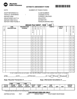 Estimate Amendment Form