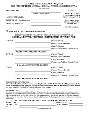 Cafeteria Reimbursement Request Form
