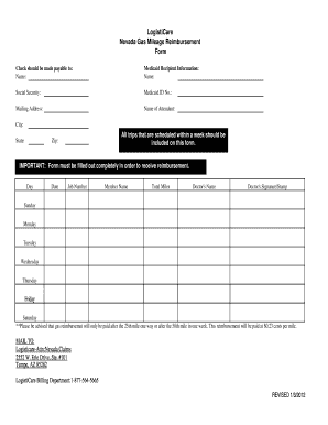 Mileage chart - Nevada Gas Mileage Reimbursement Form LogistiCare