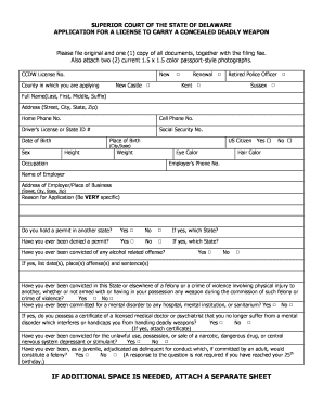 Delaware Concealed Deadly Weapon License Application
