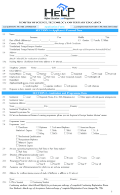 Trinidad and Tobago Tertiary Education Application Form