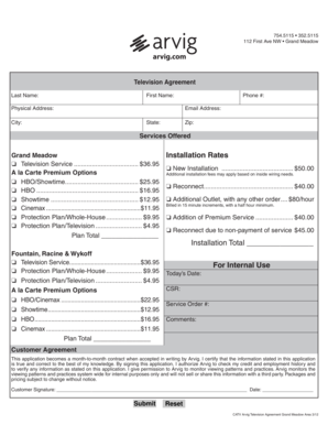 Arvig Television Agreement
