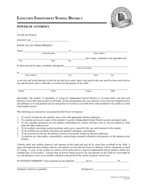 Texas School District Power of Attorney