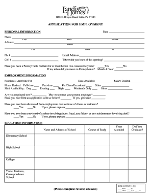 Pennsylvania Employment Application Form