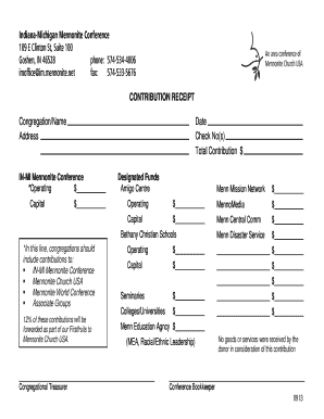 Indiana-Michigan Mennonite Conference Contribution Receipt