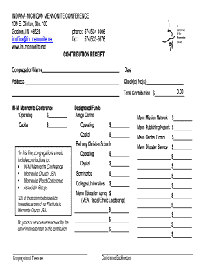 IN-MI Mennonite Conference Contribution Receipt