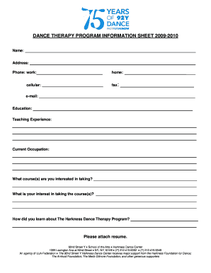 dance application sheet