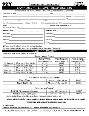 2015 Camp Registration Form