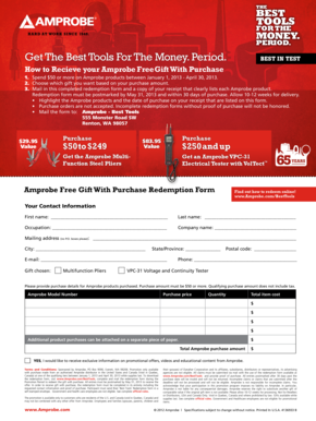 Amprobe Free Gift With Purchase Redemption Form