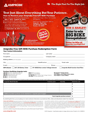 Amprobe Free Gift With Purchase Redemption Form