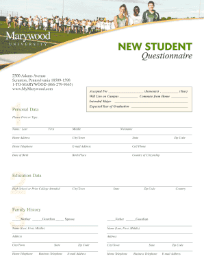 Questionnaire examples pdf - New Student Questionnaire - Marywood University - marywood