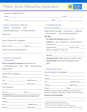 Melvin Jones Fellowship Application