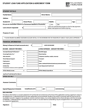 Student Loan Fund Application & Agreement Form