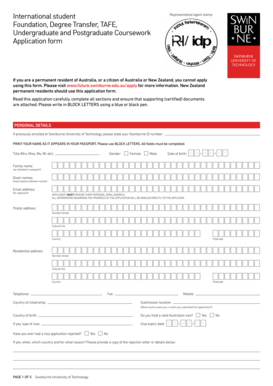 Swinburne University International Student Application Form