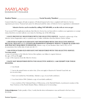 Selective Service Registration Verification Form