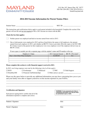 2014-2015 Income Information for Parent Nontax Filers