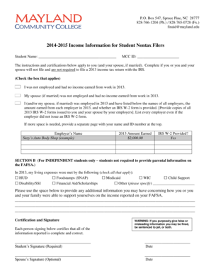 14-15 Student Non-Tax Filer - mayland