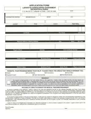 Youth Athletic Program Registration Form