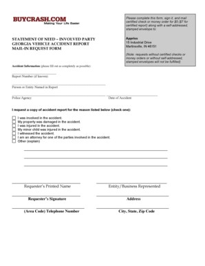 Georgia Vehicle Accident Report Request Form