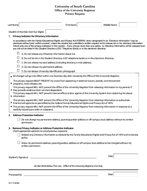 University of South Carolina Privacy Request