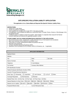 Site Specific Pollution Liability Application