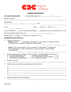 Garage Insurance Application Form